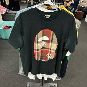A Bathing Ape Check Tee Size Large Pre Owned Used Deodorant Stains Black Rare